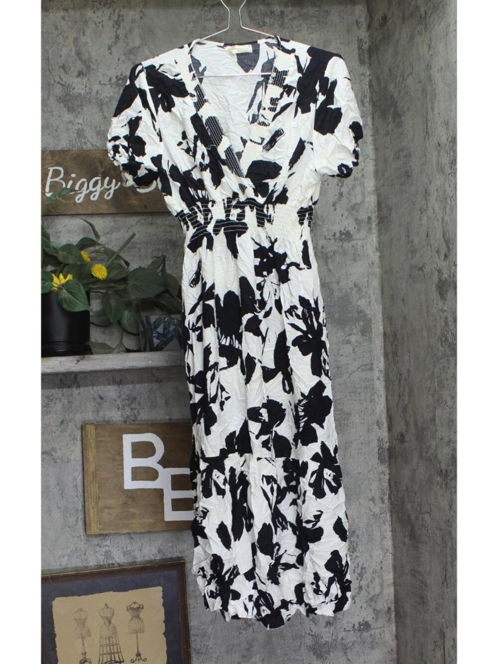 Seven Islands Womens Woven V-Neck Maxi Puff Sleeve Dress Black / White 1X
